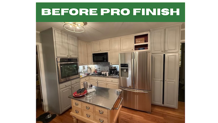 Before photo of kitchen cabinets prior to refacing.